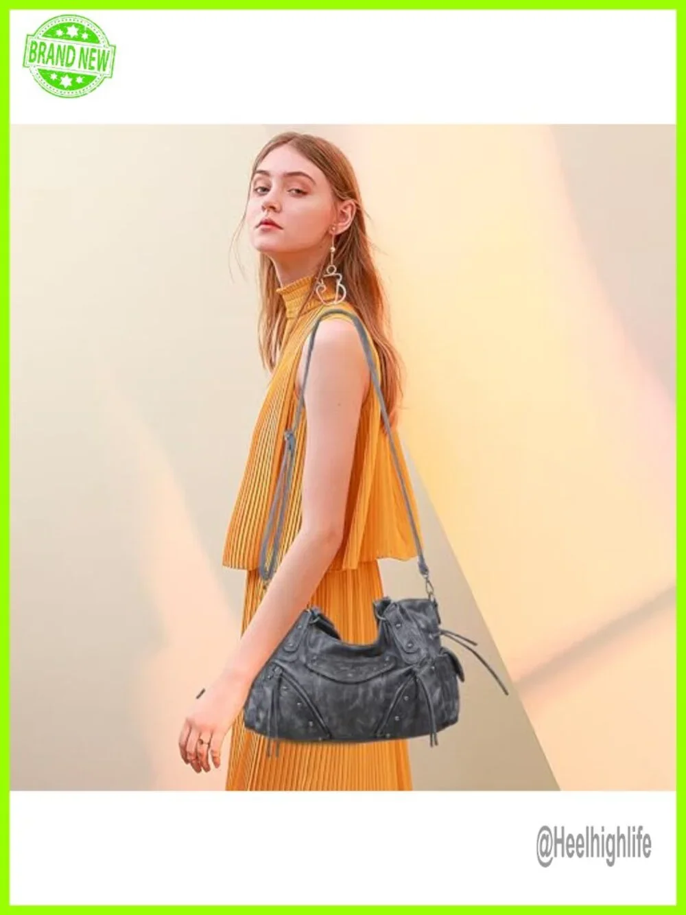 Retro Washed Vegan Leather Hobo Bag with Crossbody Strap